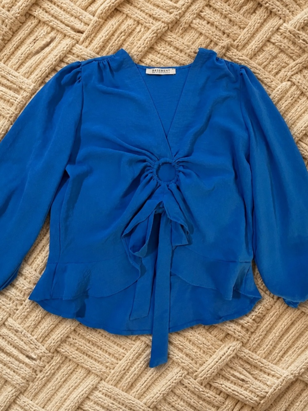Basement Electric Blue Tie-Front V-Neck Blouse